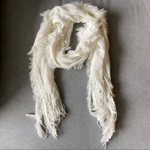 White Knitted Scarf with Tassels